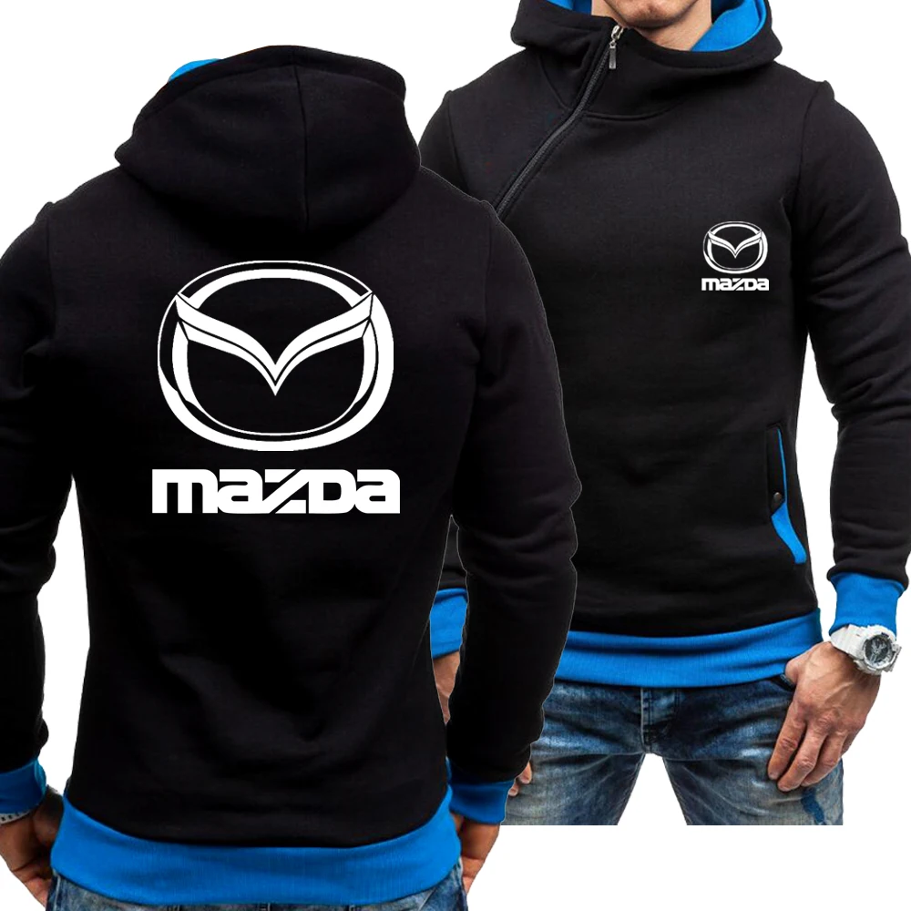 

New Men's Casual Spring Autumn Mazda Car Logo Hoodie Skew Zipper Long Sleeve Fashion Zip Hoody Sweatshirt Jacket 4 Colors