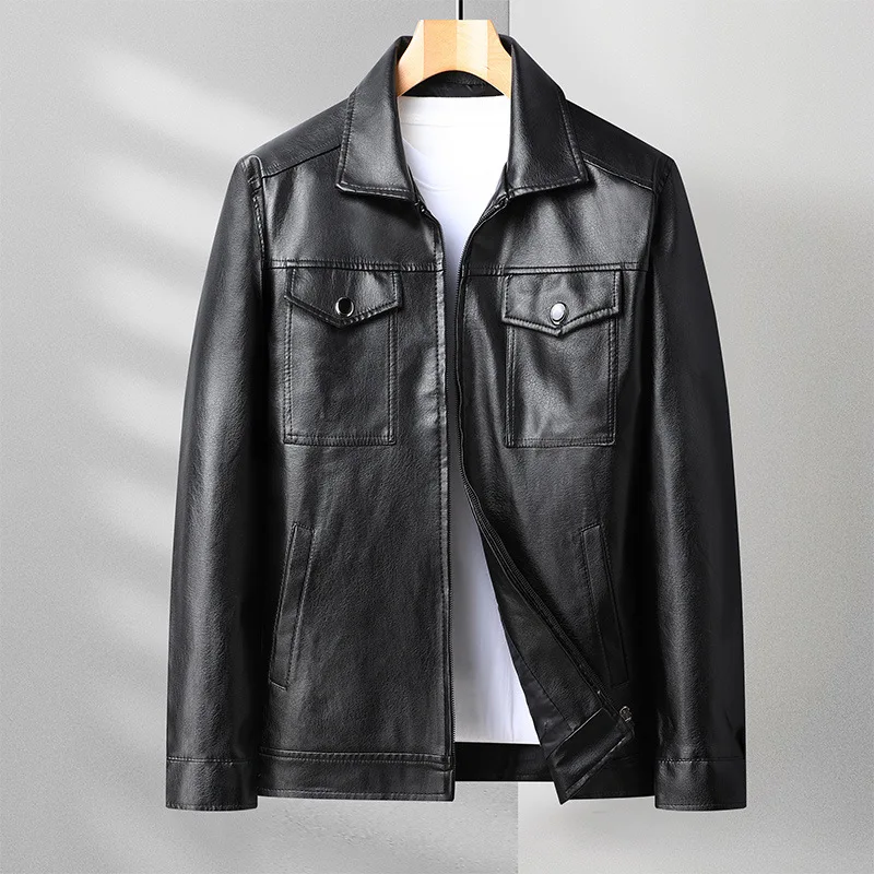 

2022 Spring New Middle-aged and Elderly Men's Washed Leather Jacket Men's Lapel Short Casual Leather Jacket Men's Outerwear