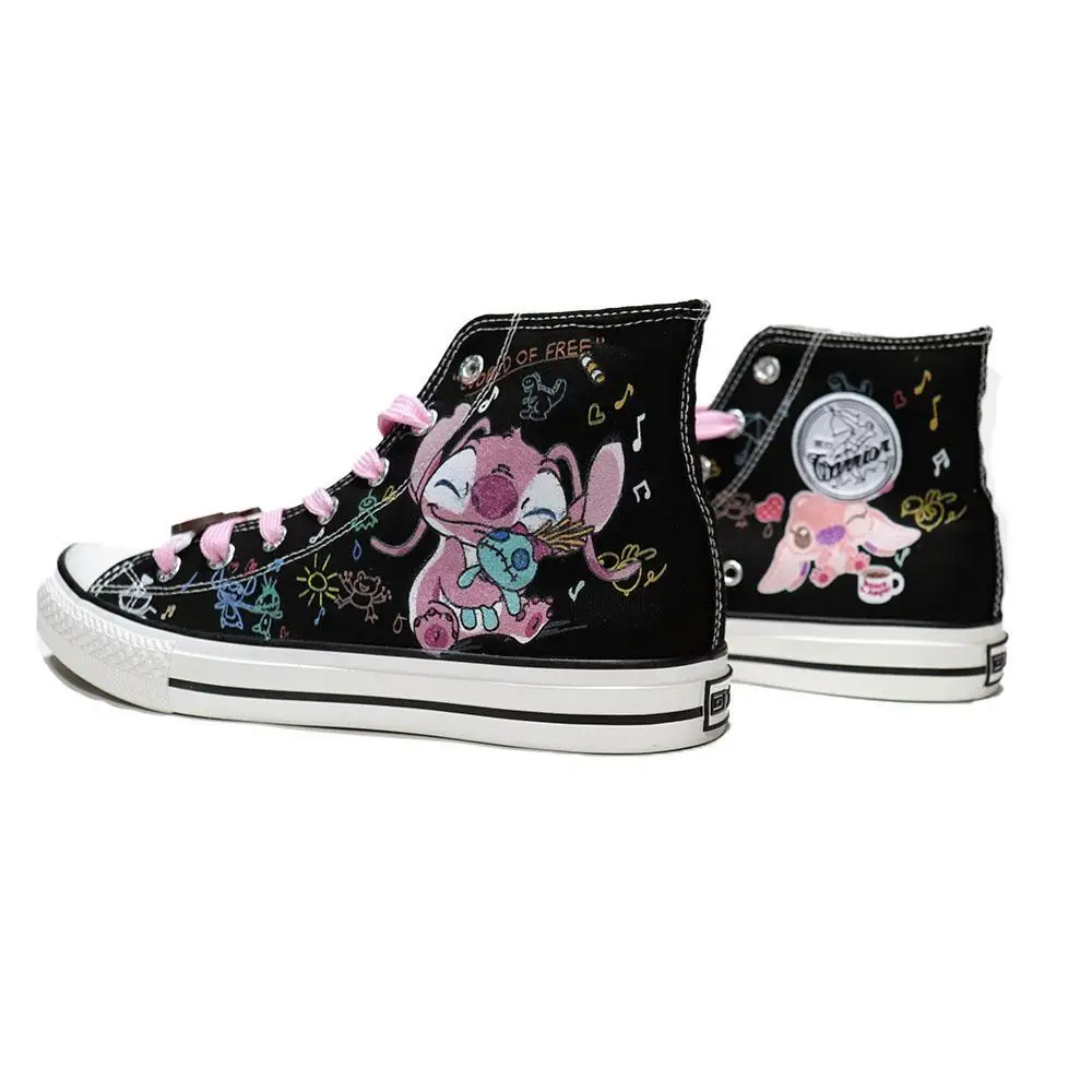 Disney Stilson Co-branded Hand-painted Valentine's Day Gift For Men Women Couples Small White Print High And Low Canvas shoes