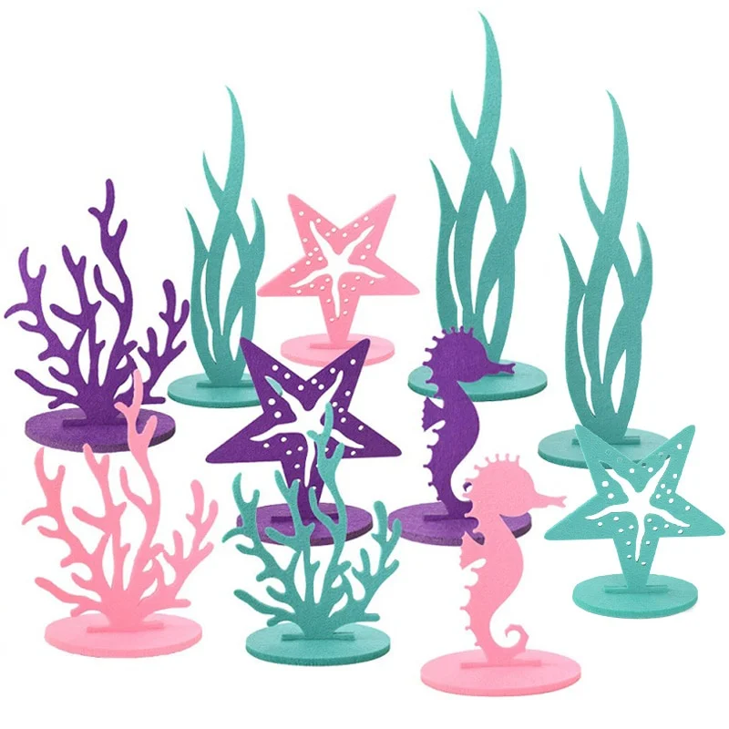 

Cute 2pcs Mermaid Theme Party Decorations DIY Felt Coral Table Ornament Under The Sea Girl Boys Birthday Partys Supplies Shower