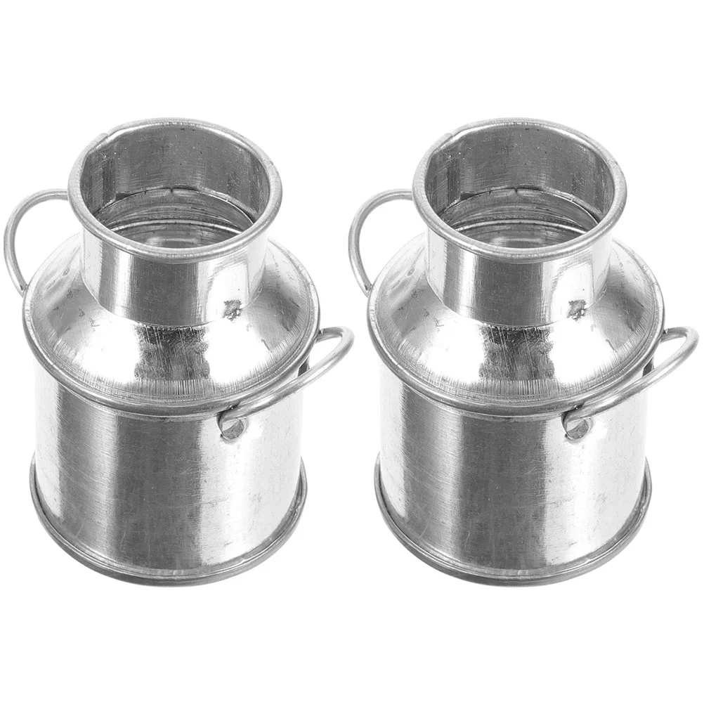 

2pcs Tiny Milk Jug Ornament Mini Metal Bucket Miniature Flowers Bucket Micro Landscape Flower Pot