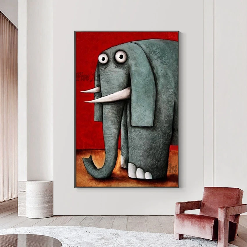 

New Arrival Cute Cartoon Elephant Home Good Wall Art Canvas Painting No Framed 100% Handmade Modern Art Picture Quality Artwork