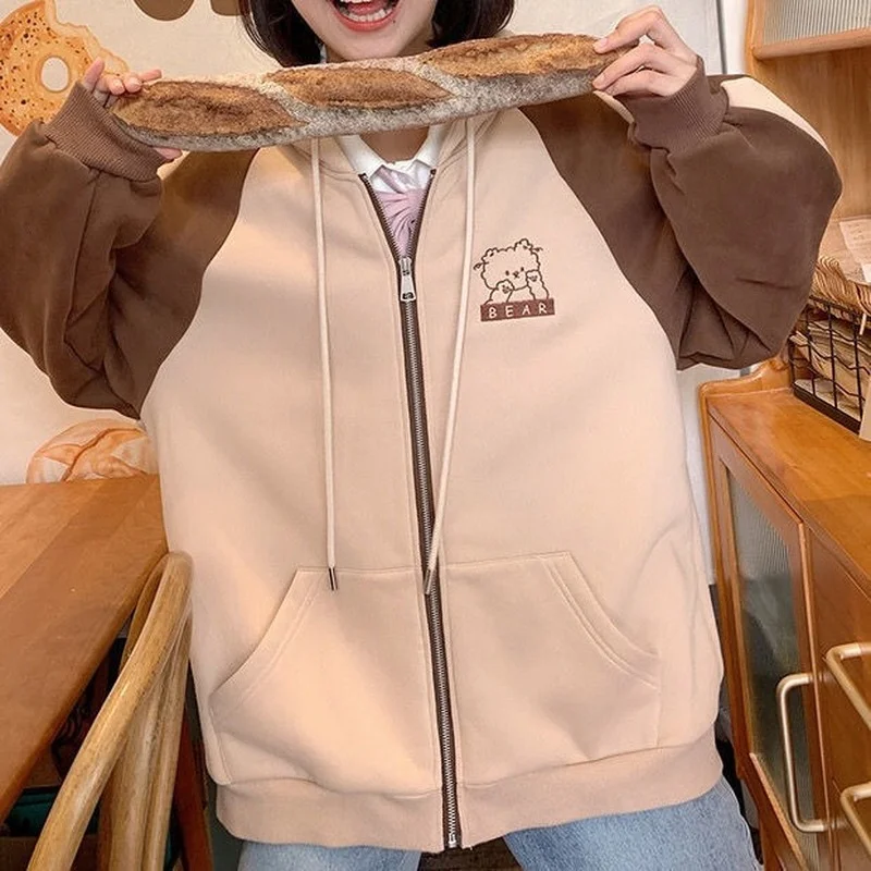 Deeptown Kawaii Zipper Hoodies Japanese Style Preppy Oversized Cute Harajuku Teenagers Korean Fashion Sweatshirts Fleece Winter