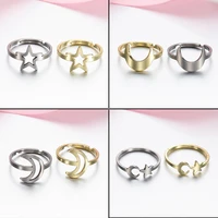 tulx stainless steel minimalist moon star rings for women resizable casual finger rings wedding party sweet jewelry