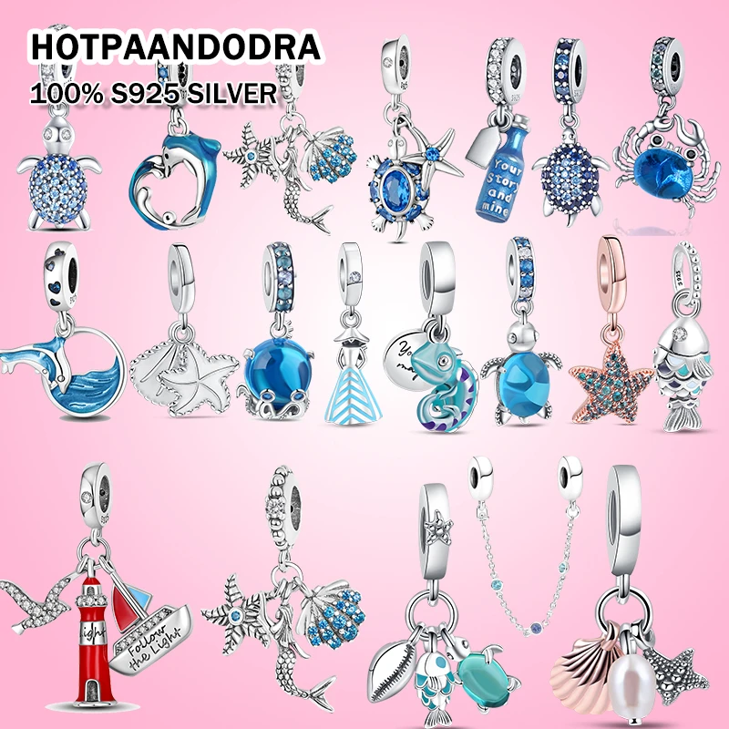 

2022 New 925 Silver Charms Sea Animal Turtle Fish Octopus Dangle Fit Original Pandora Jewelry Bracelet For Women Making Gifts