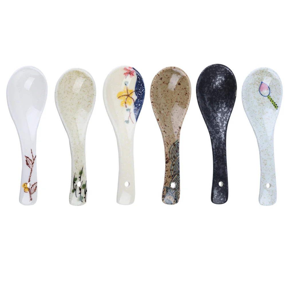 

6 Pcs Ceramic Spoon Chinese Spoons Espresso Spoons Retro Spoon Coffee Spoon Ceramic Dinner Spoon Ceramics Asian Soup Spoon