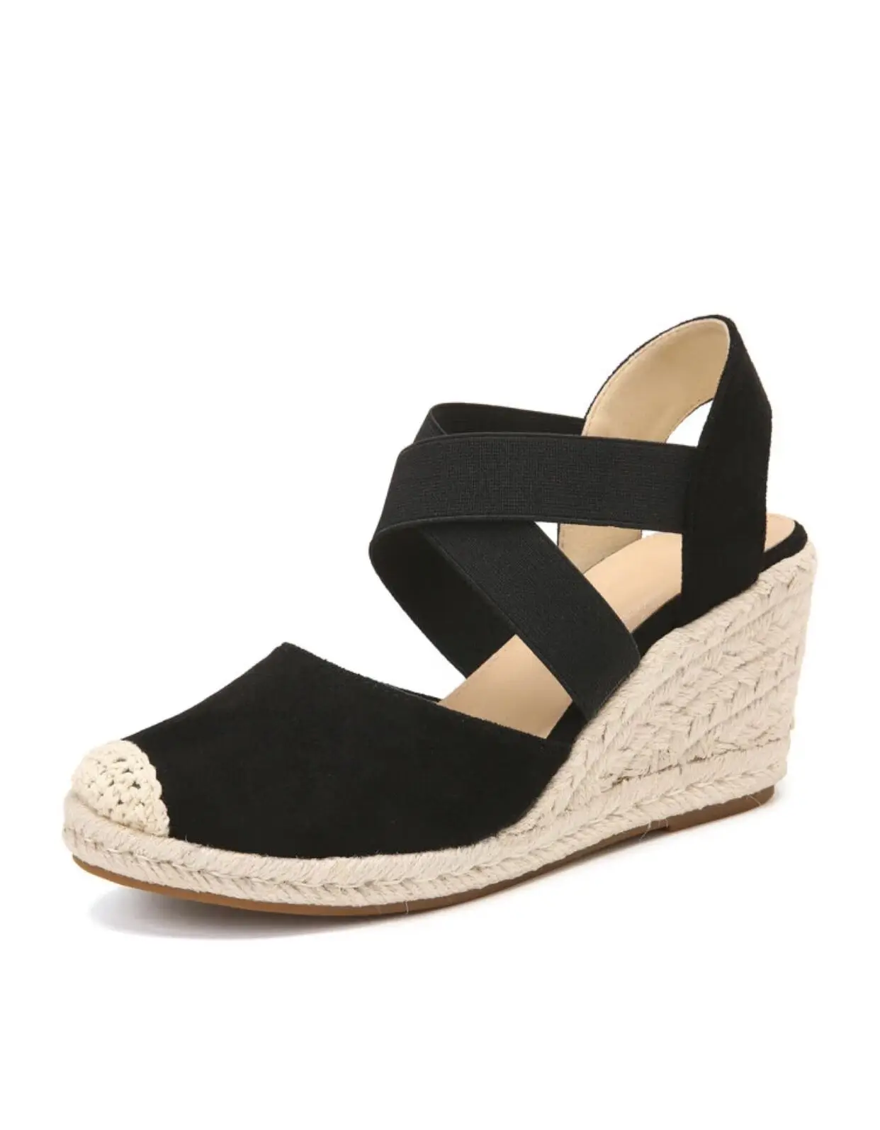 Women's Closed Toe Espadrilles Wedge Sandals, Comfortable Cross Strap Slip On Heels, Casual Outdoor Fabric Shoes