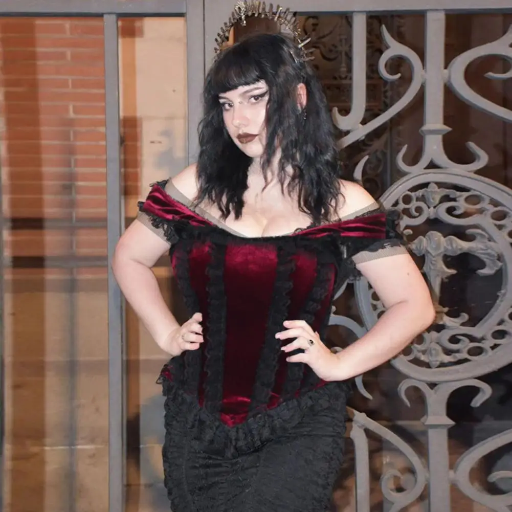 Костюм для Хэллоуина вечерний кружевной корсет топы женщин с открытыми плечами
