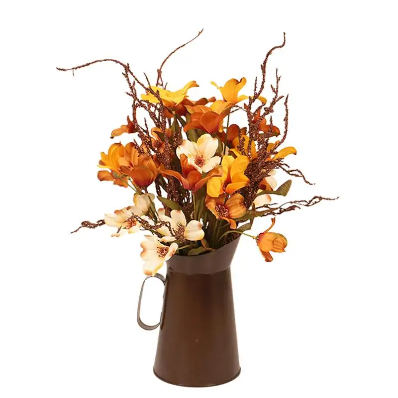 

1PC Artificial Flowers Ornament Vintage Decorative Iron Drum Flower Bonsai for Bay Window Windowsill Desktop