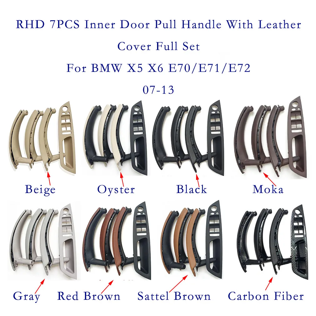 

7PCS Inner Door Pull Handle&Leather Cover Set For BMW X5 X6 E70/E71/72 2007-2013 RHD