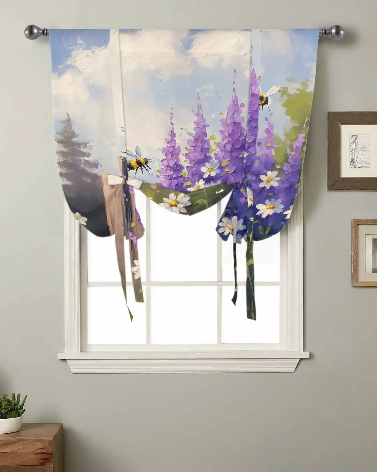 Картина маслом фиолетовая лаванда Маргаритка пчела оконные занавески для