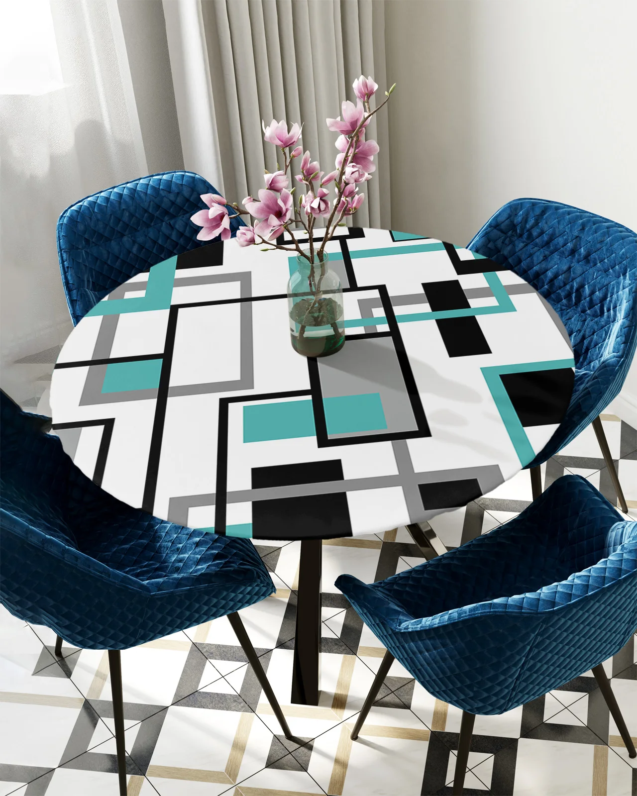 

Круглая прямоугольная скатерть геометрического абстрактного цвета, водонепроницаемая эластичная скатерть для украшения дома