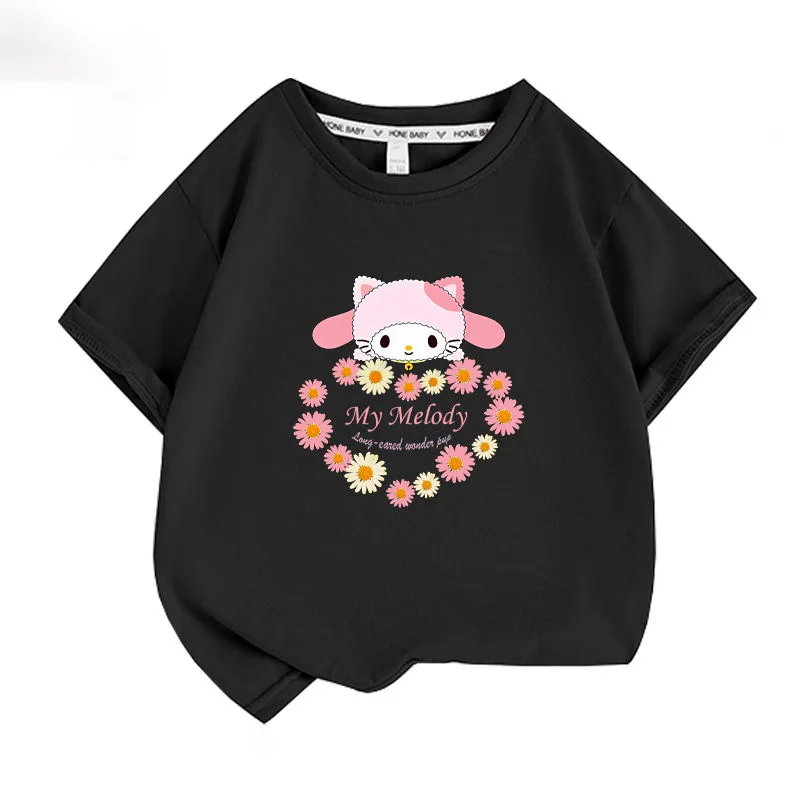 

Kawaii Sanrio аниме мультфильм My Melody 2023 Новинка хлопковая футболка с коротким рукавом для девочек летняя детская одежда с принтом полурукава