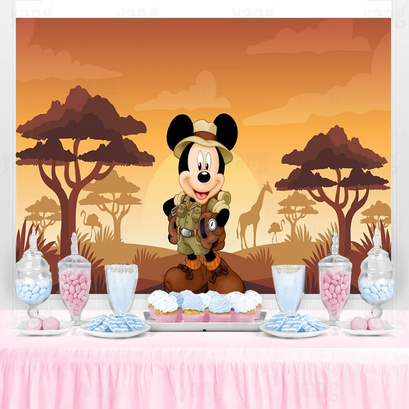 

Disney Mickye Mouse Jungle CowboyBackdrop Party Supplies Photography Backdrop Birthday Background Girls Boys Decoration