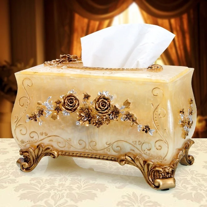 

Living room resin carved European tissue box, luxurious retro home decoration napkin box, fashionable creative carton