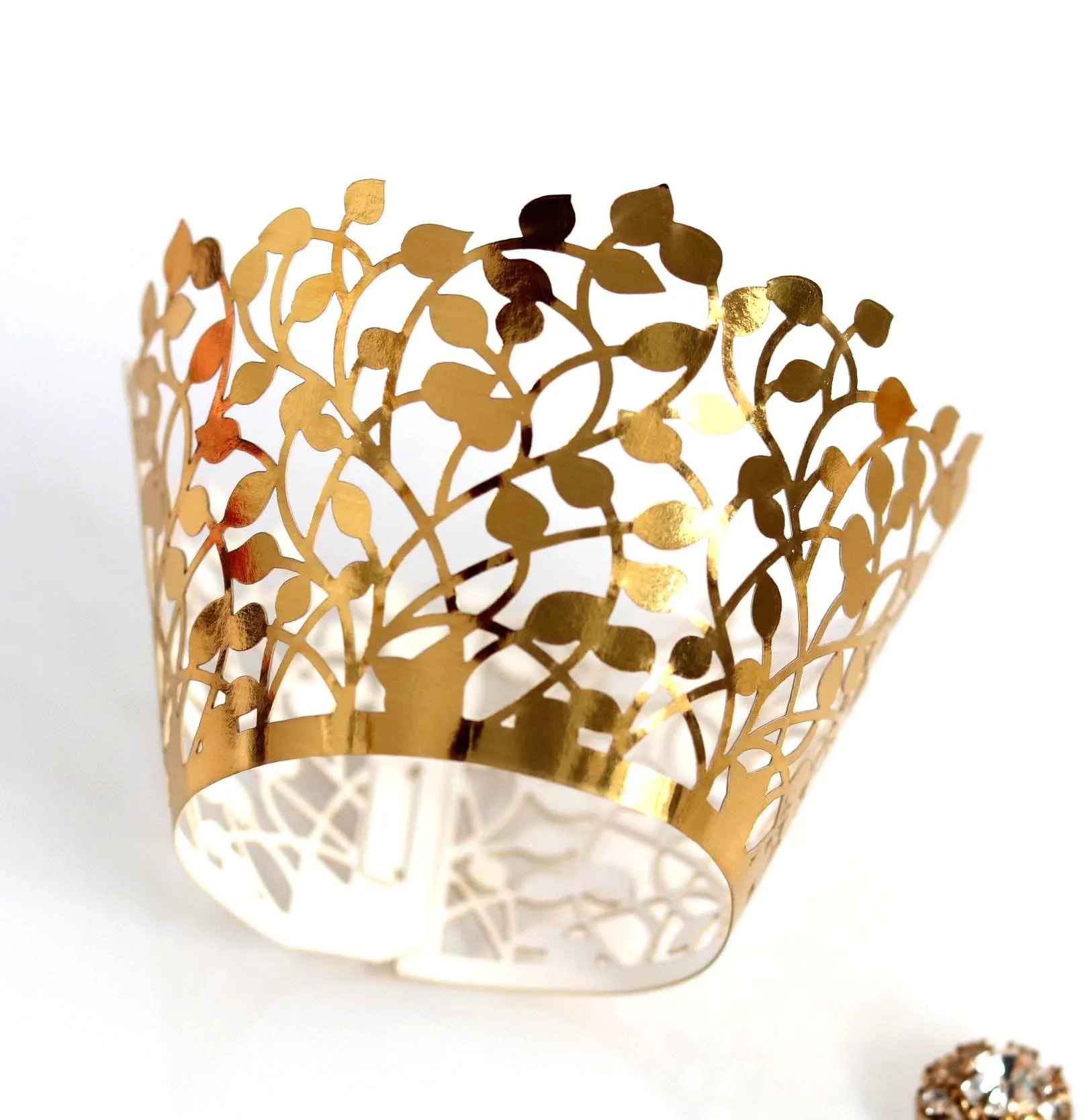 

100PCS Baking Cups Cake Edge Cards Wedding Hollow Leaf Lace Celebration Dessert Table