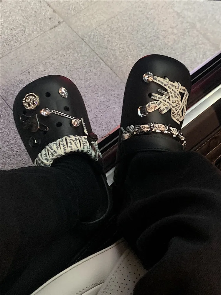 2022 New Summer Man Women Hole Slipper Brand Tie Rope Shoelaces DIY Hole Shoes Men's And Women's Summer High Street Slipper