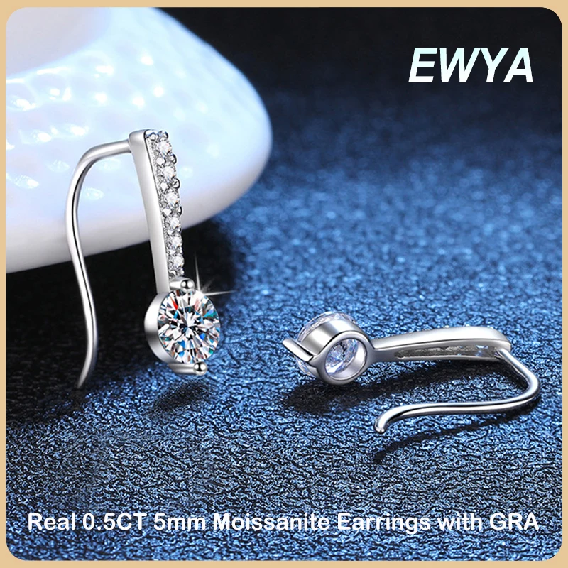 

EWYA Luxury D Color 0.5CT 5mm Moissanite Hook Earrings For Women Girls S925 Sterling Silver Diamond Earring Party Fine Jewelry