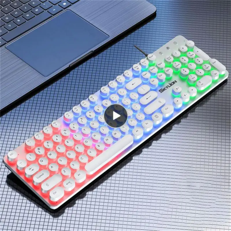 

Adjustable Breathing Light Mechanical Keyboard Mirror Craft 26 Key Collision Free Wired Illuminated Punk Keyboard Keyboard