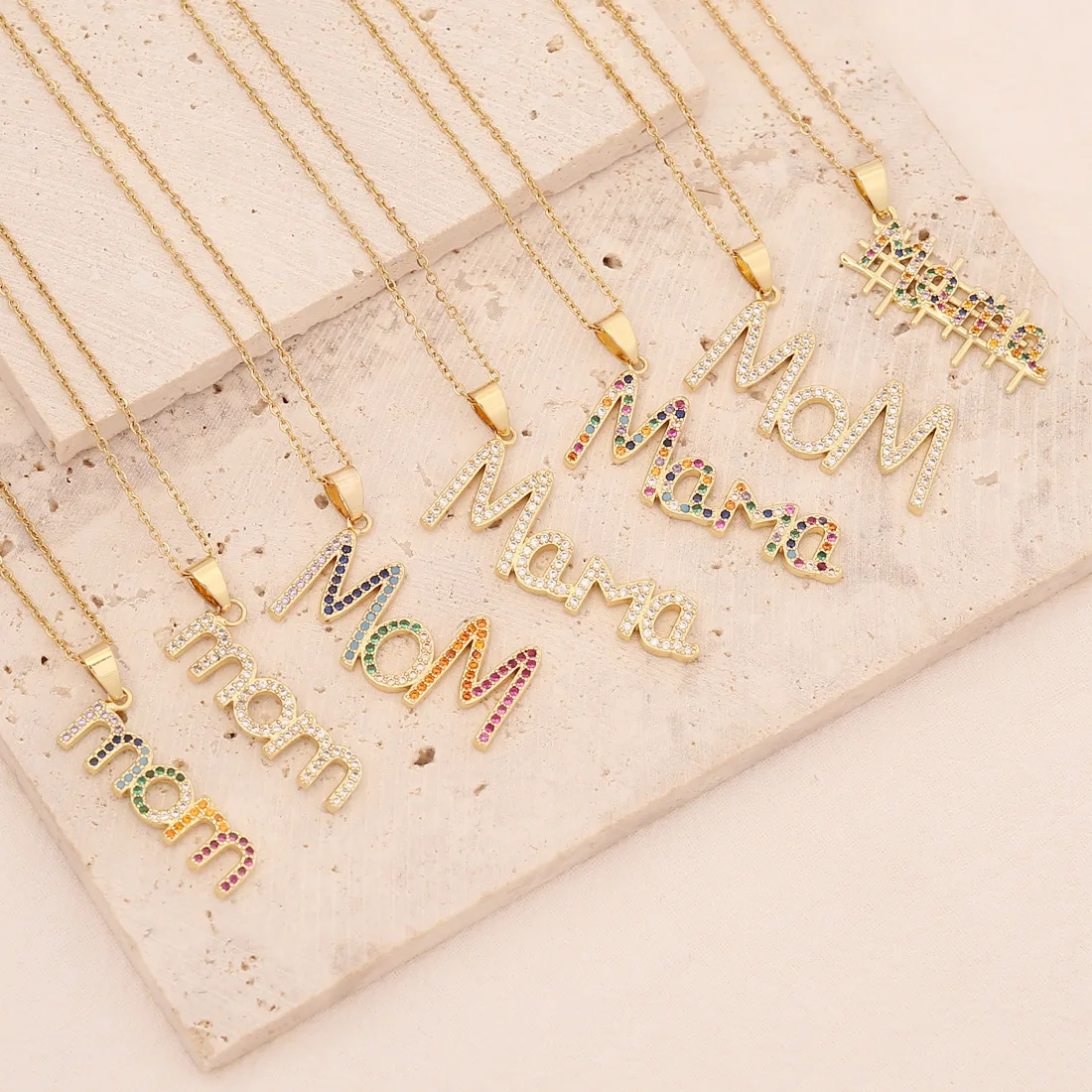 

2022 New Mother's Day Gift 18K Necklace for Women Gold Plated Zircon Pendant Letter Necklace