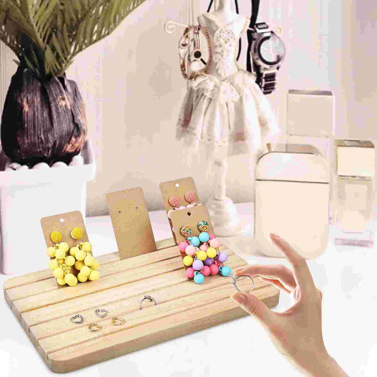 

Wood Earring Display Stand Multi-slots Jewelry Earring Display Holder Card Holder with 100 Pcs Earring Display Cards for Retail