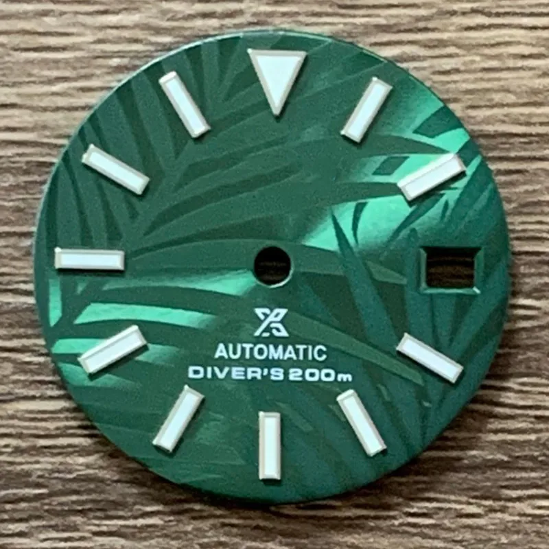 Watch accessories dial Leaf green blue white striped nails C3 luminous SKX007 / abalone /turtle watch MOD NH35/36 Movement Date