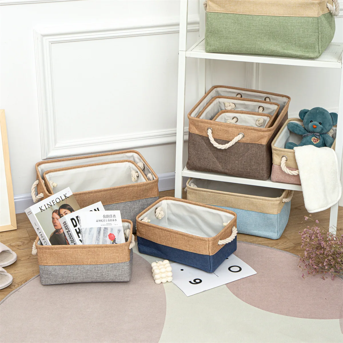 

Cloth Woven Storage Box Jewelry Cosmetics Kids Toys Desktop Organizer Sundries Storage Box Collapsible Laundry Baskets