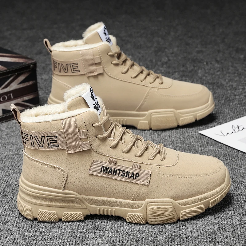 

Ankle Boots for Men Snow Boots Winter Warm Lace-up Men Shoes New 2023 Fashion Flock Plush Winter Boots Fur Men Shoes Plus Size