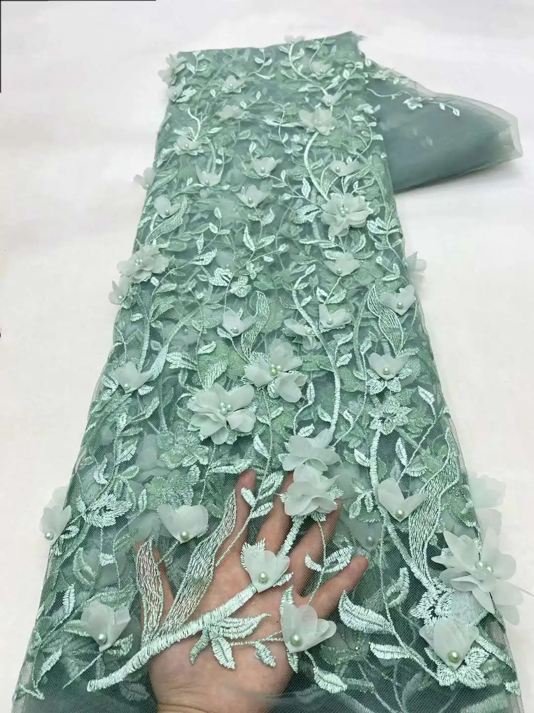 Африканская 3D Цветочная кружевная ткань 2021 французская Тюлевая приклеенная