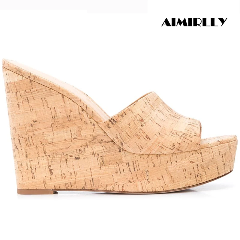 

2023 Fashion Women's Cork Wedge Sandals Ladies Stylish Summer High Heels Platform Slipper Shoes Comfort Casual Mules Slip On