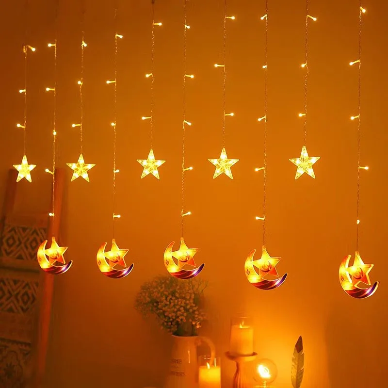

ИД Мубарак, светодиодная гирлянда со звездами и луной, ночник, оконная гирлянда, скасветильник светильник для дома, исламский мусульманский Рамадан, внутреннее украшение
