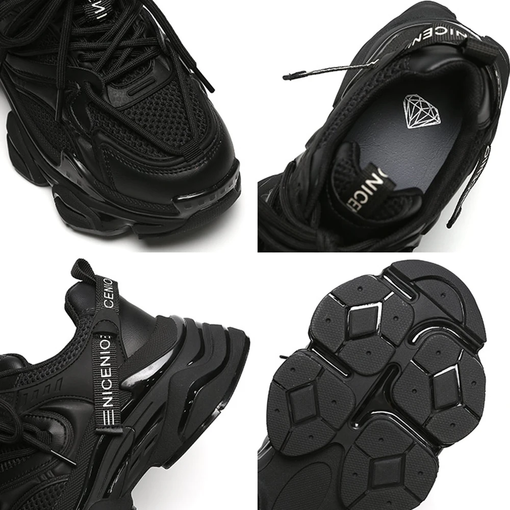 SOMILISS Women Chunky Platform Sneakers Genuine Leather Mesh Patchwork Lace Up Comfortable Ladies Fashion Casual Running Shoes