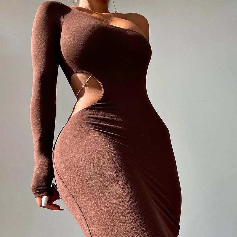 

Bathing Suit Cover Up Women Clothing Summer 2022 Couture Autumn New Female Split Sexy Hollow Out Inclined Shoulder Dress Solid
