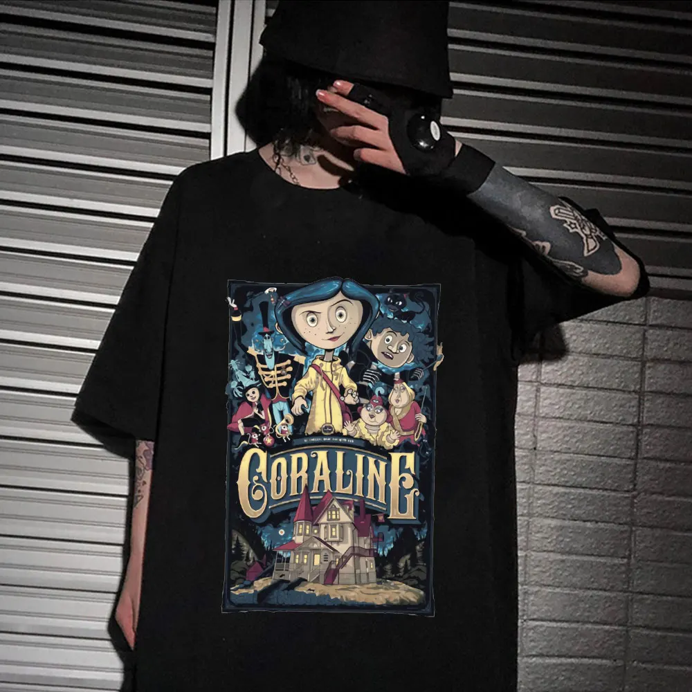 

Popular Coraline Men T Shirts Tim Burton Neil Gaiman Nightmare Before Christmas Goth Dark T Shirts Summer Style Fashion Swag