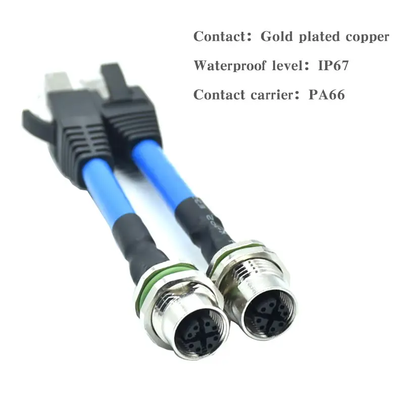 

IP67 Shield Shielded Field Sensor Wire Connector Cat6 RJ45 Plug to M12 8Pin X coding Board End Fixed Terminals Industrial Camera