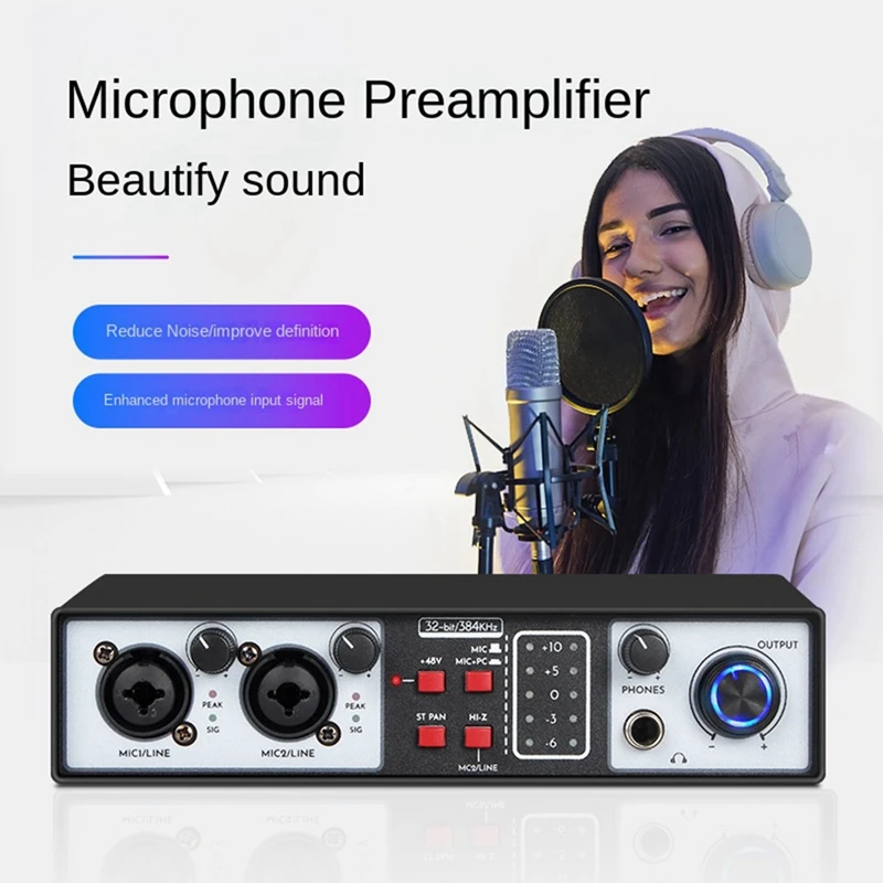 Audio Interface Sound Card Metal 2 In Out USB Computer Driver-Free Live Recording Karaoke Mixer
