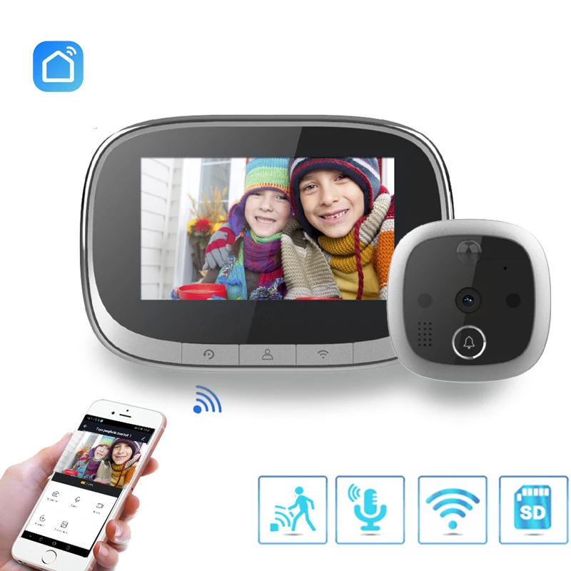 Digital Door Viewer Integrated Electronic Doorbell Camera with Night Vision, Electronic Peephole with 4.3