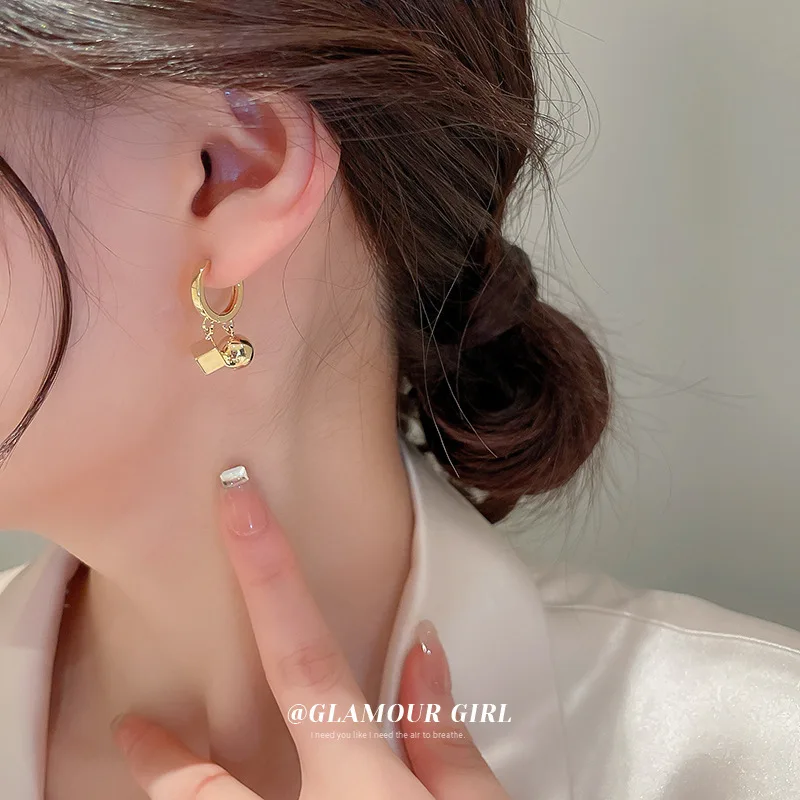 

Real Gold Plated Round Bead Square Earrings New Cool Style Simple High-quality