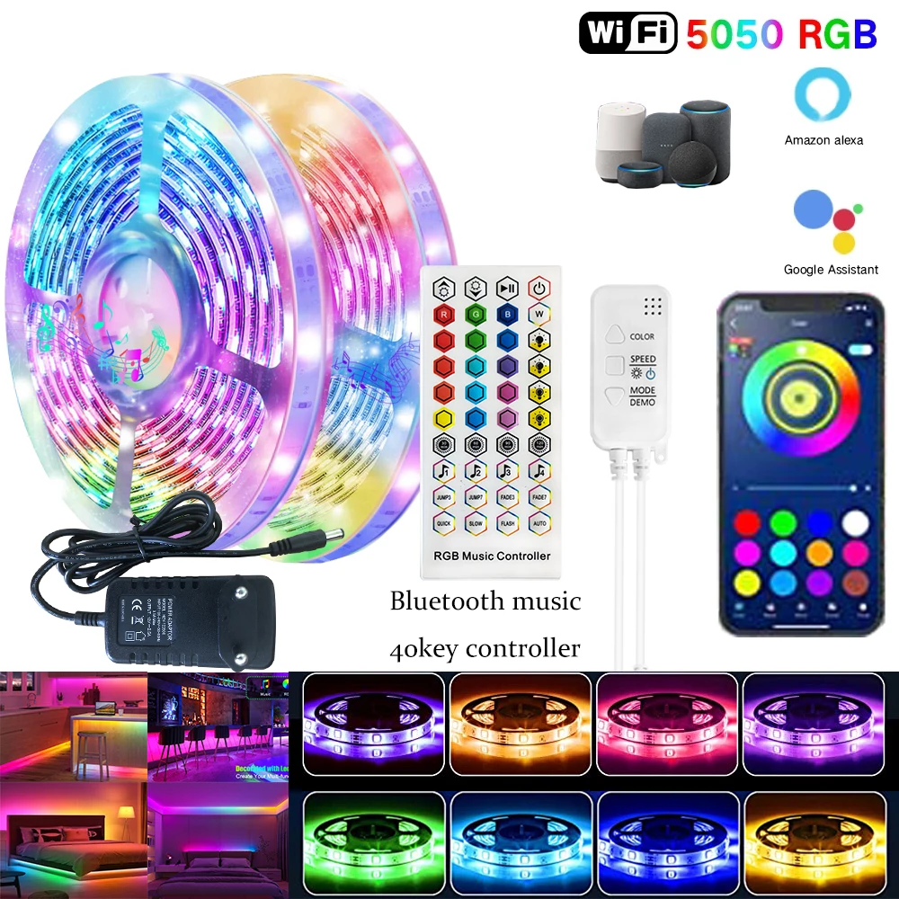 

WIFI Controller Dimmable LED Strip Lights 5-30M DC12V Waterproof Diode Bluetooth RGB Tape 5050 10 15 20meter Flexible Lighting