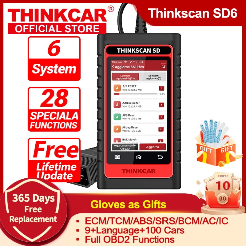 ThinkScan SD6 ABS SRS A/F ECM TCM BCM IC OBD2 Scanner with 5 Reset Function Scan Tool Lifetime Free Update Auto Diagnostic Tool