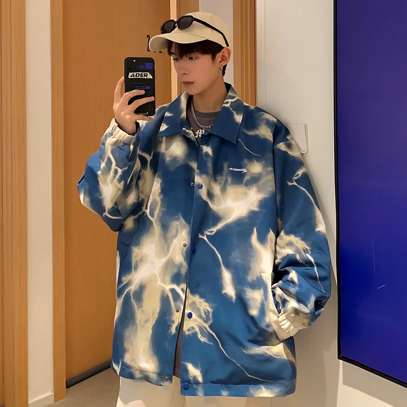 

Tie-dye Lapel Jacket Men's Spring/Autumn Ins Tide Brand Loose Harajuku Style Large Size All-match Clothes Men Fashion Jackets