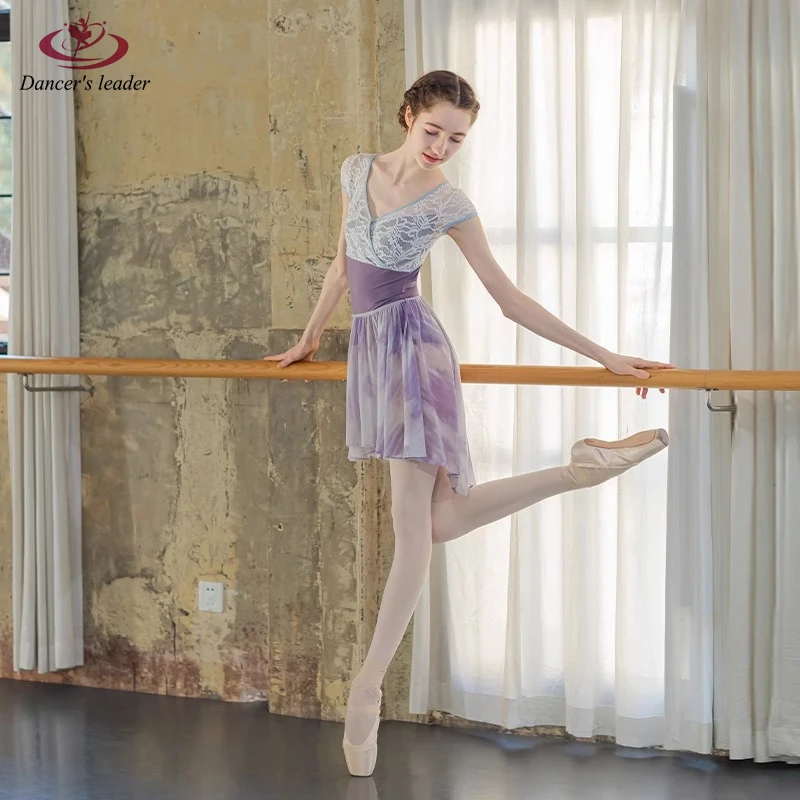 Балетный костюм трико для женщин с открытой спиной кружевной строчкой платье