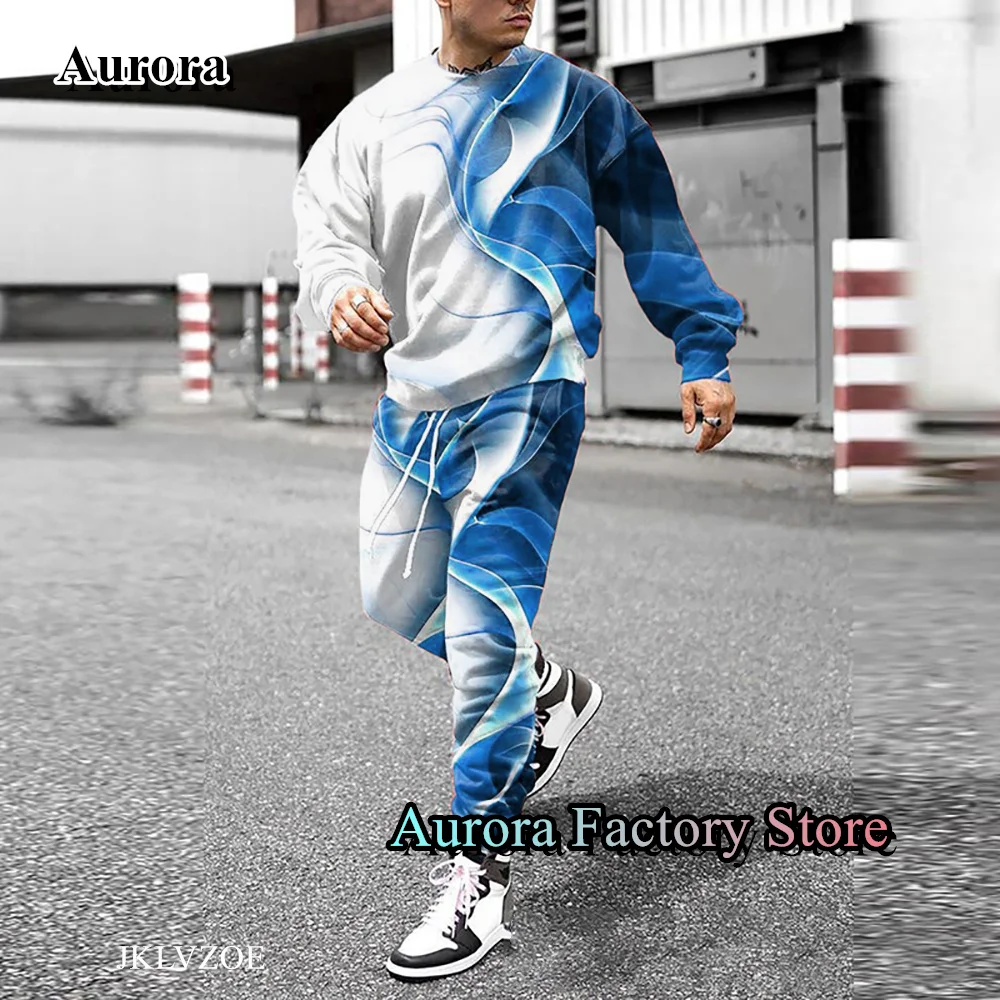 Spring Men's Tracksuit Casual Long Sleeve T-Shirt Trousers Set Fashion Jogging Suit Streetwear Male Outfit 3D Printing Clothing