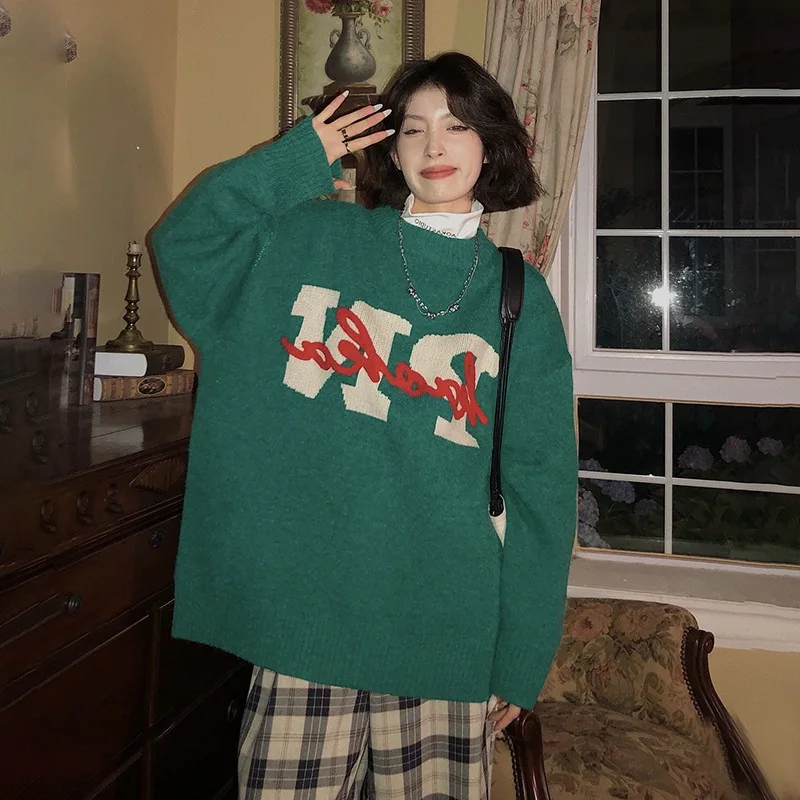 

Japanese Loose Lazy Soft Waxy Round Neck Sweater Women Autumn Winter New Outer Wear Thick Knit Sweater Harajuku Kniting Tops