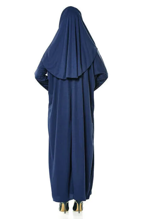 IQRAH One-Piece Prayer Gown-Prayer Rug-Rosary-Worship Set-Navy Blue