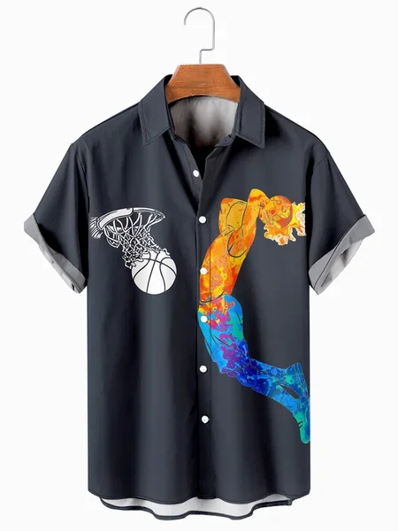 

Mangas cortas sueltas con estampado de baloncesto para hombres, estilo de playa hawaiana, camisas para hombres y mujeres