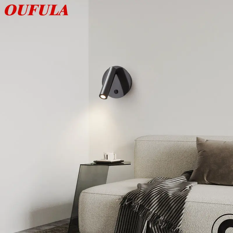 

OUFULA Nordic Black Wall Lighting Fixture LED Modern Brass Interior Sconce Lamp for Home Living Room Bedside Spotlights