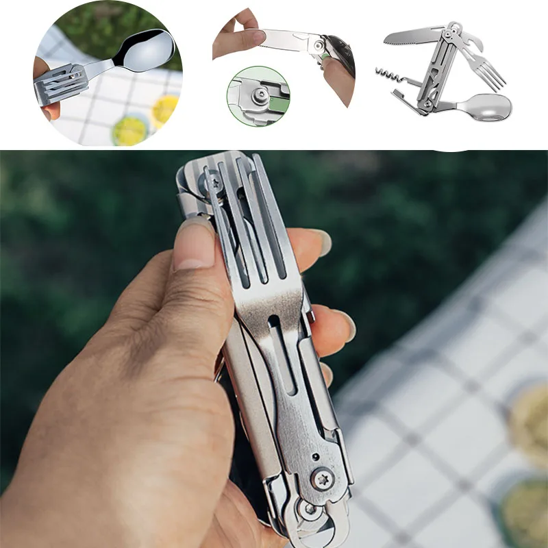 

Multi-function Portable Tableware Knife Fork Spoon Bottle Opener Outdoor Cutlery Camping Equipment Folding Camping Cutlery