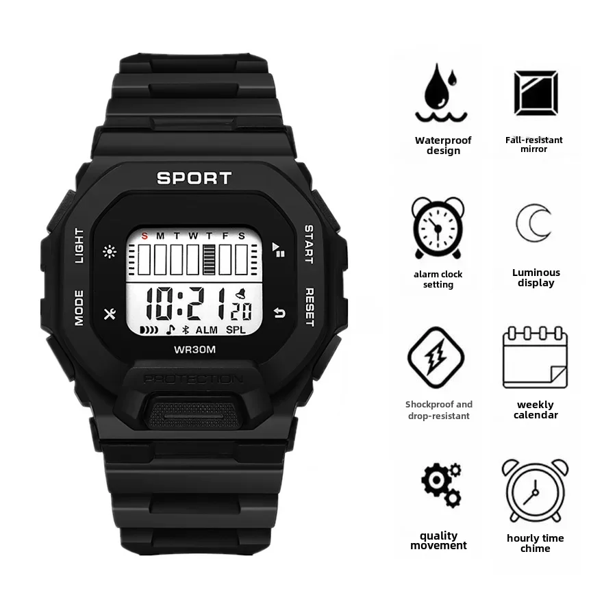 High Aesthetic Value Youth Watches For Boys Girls Waterproof Luminous Alarm Clock Korean Trendy Sports Electronic Watch