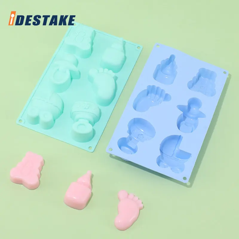 

Baby Footprint Pacifier Toy Cake Mold Baby Series DIY Cake Decoration Mould 6-hole Edible Silicone Chocolate Pudding Baking Tool